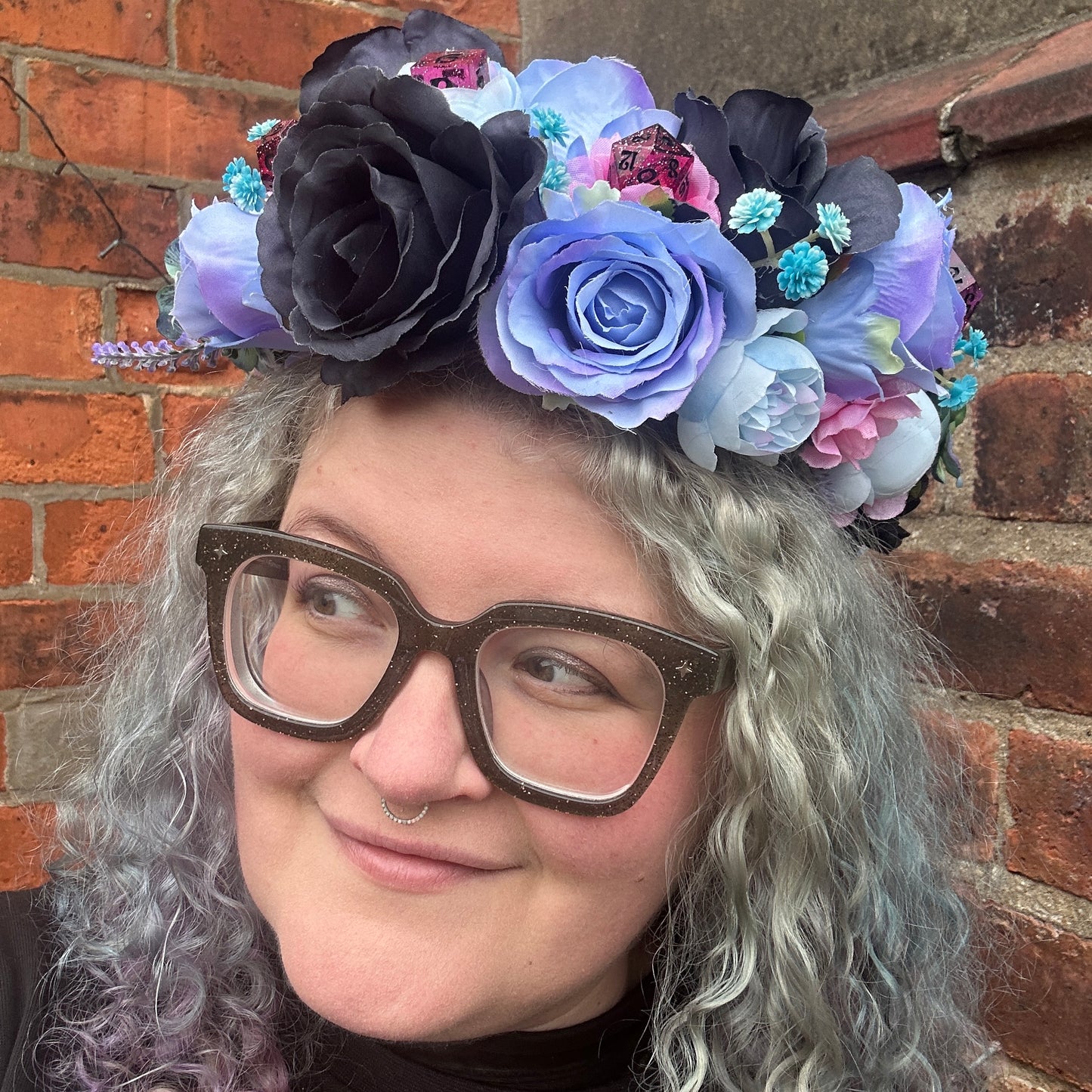 Lilac & Black With Pink Dice Handmade Flower Crown