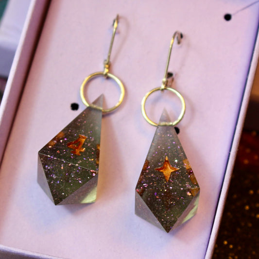 Black Sparkle Number & Star Mix D4 Drop Earrings