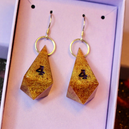 Golden Number D4 Drop Earrings
