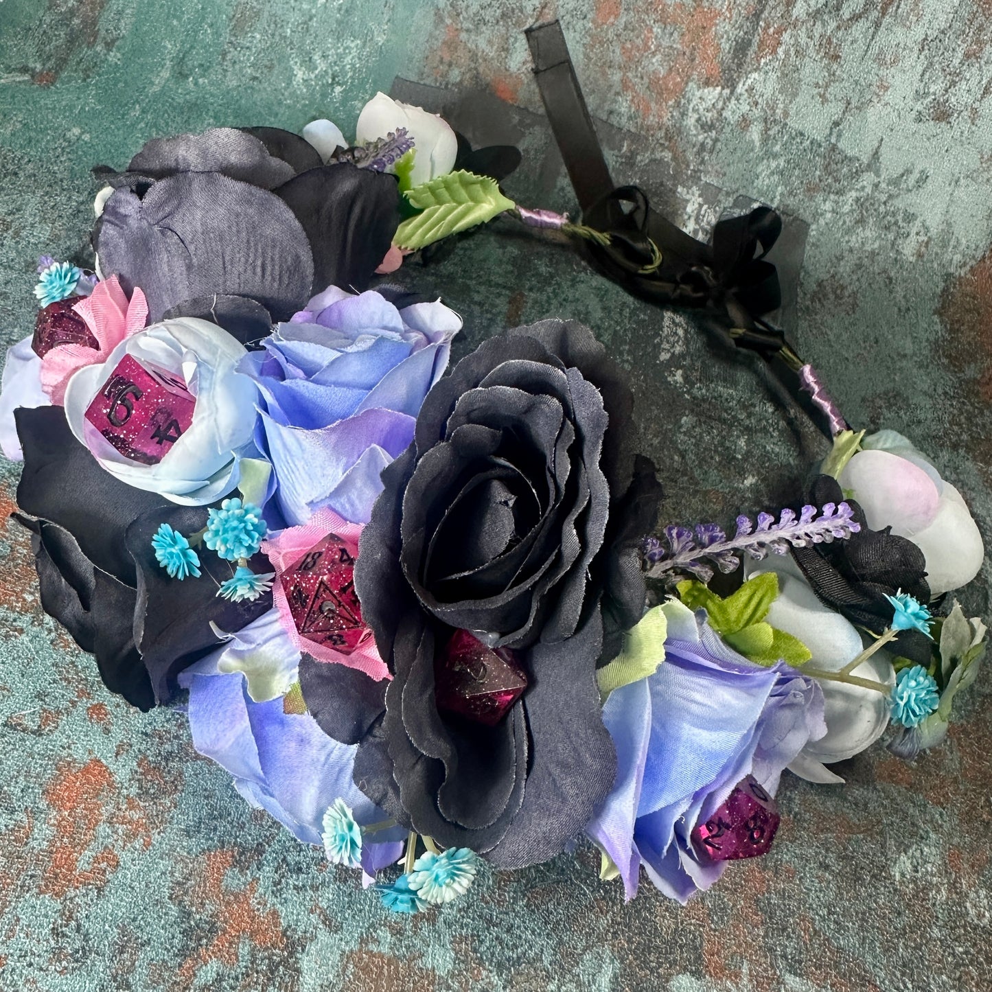 Lilac & Black With Pink Dice Handmade Flower Crown
