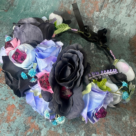 Lilac & Black With Pink Dice Handmade Flower Crown