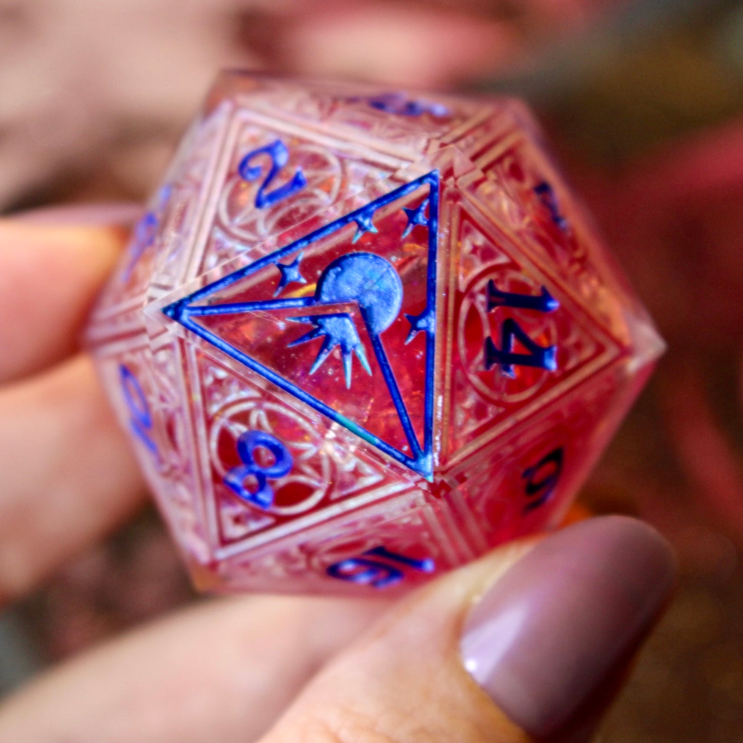 Faerie Fire Lunar Stained Glass Logo Giant Double Cast 50mm D20