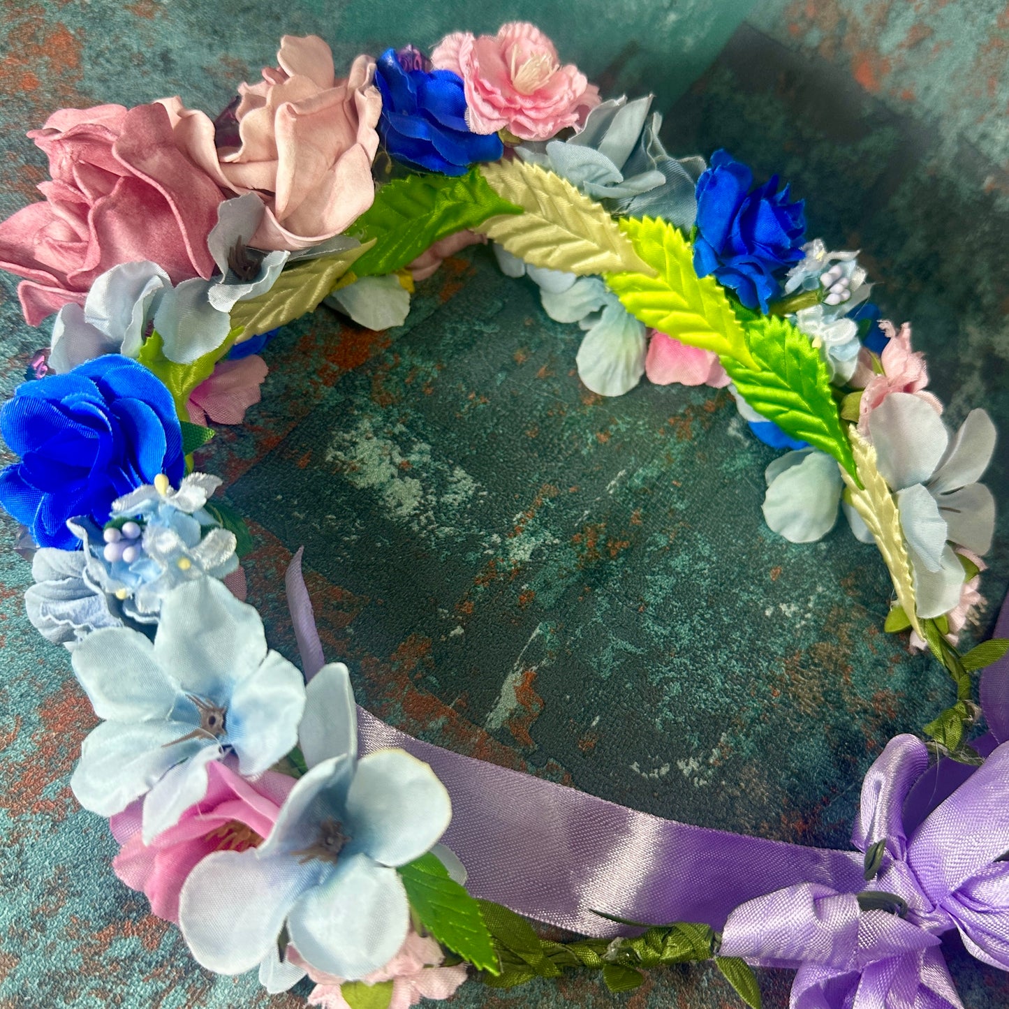 Pink & Blue Dice Handmade Flower Crown