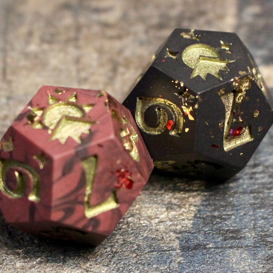 Blood & Darkness Night and Day Duality D12 pair (Jesmonite)