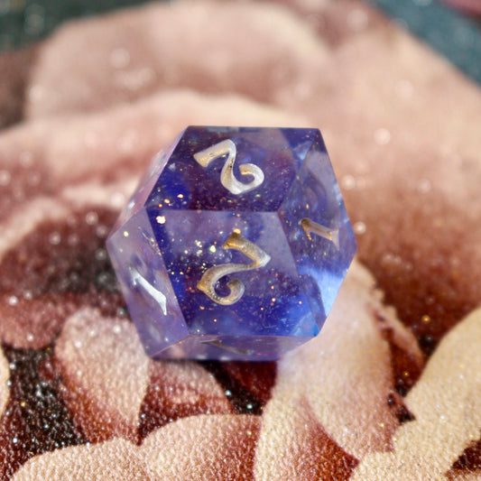 Lilac Sparkle Numbered 12 Sided Rhombic D4