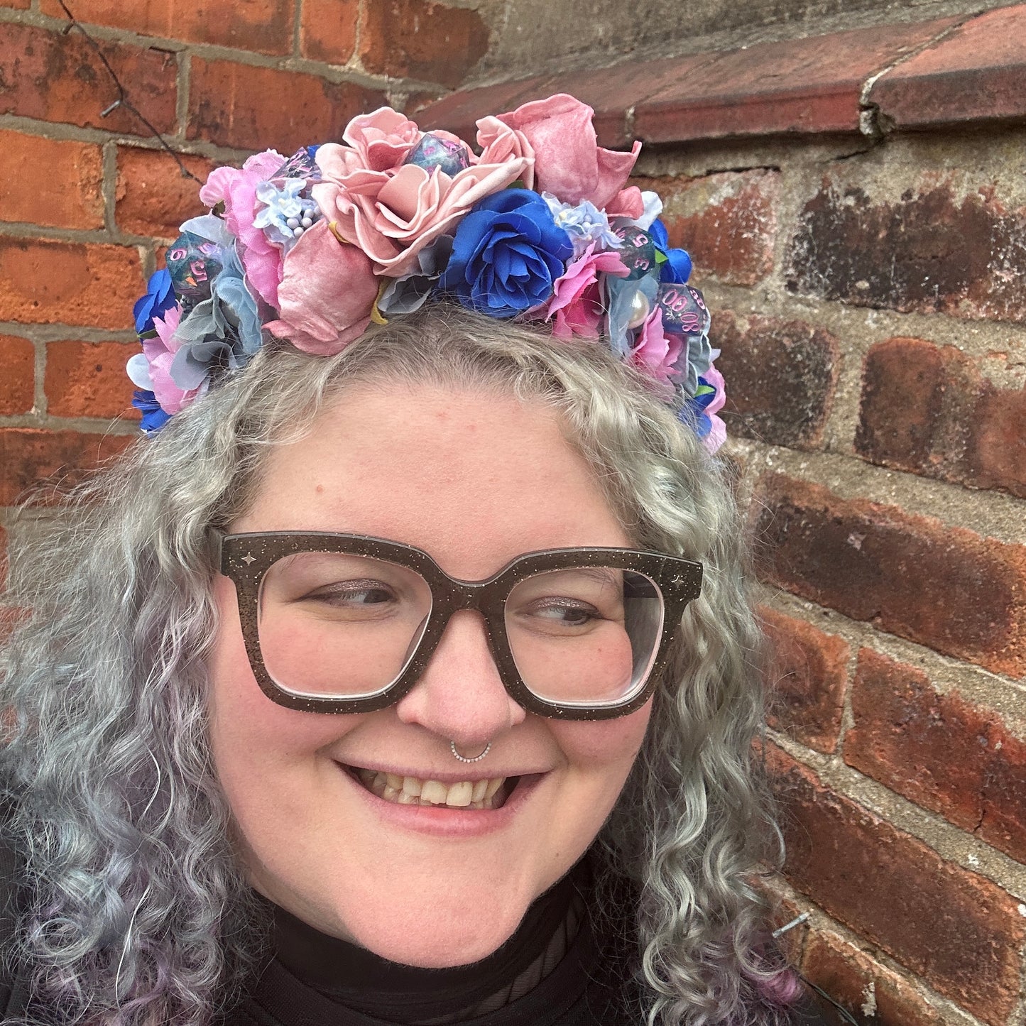 Pink & Blue Dice Handmade Flower Crown