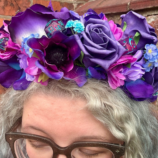 Bright Purple & Pink With Dice Handmade Flower Crown