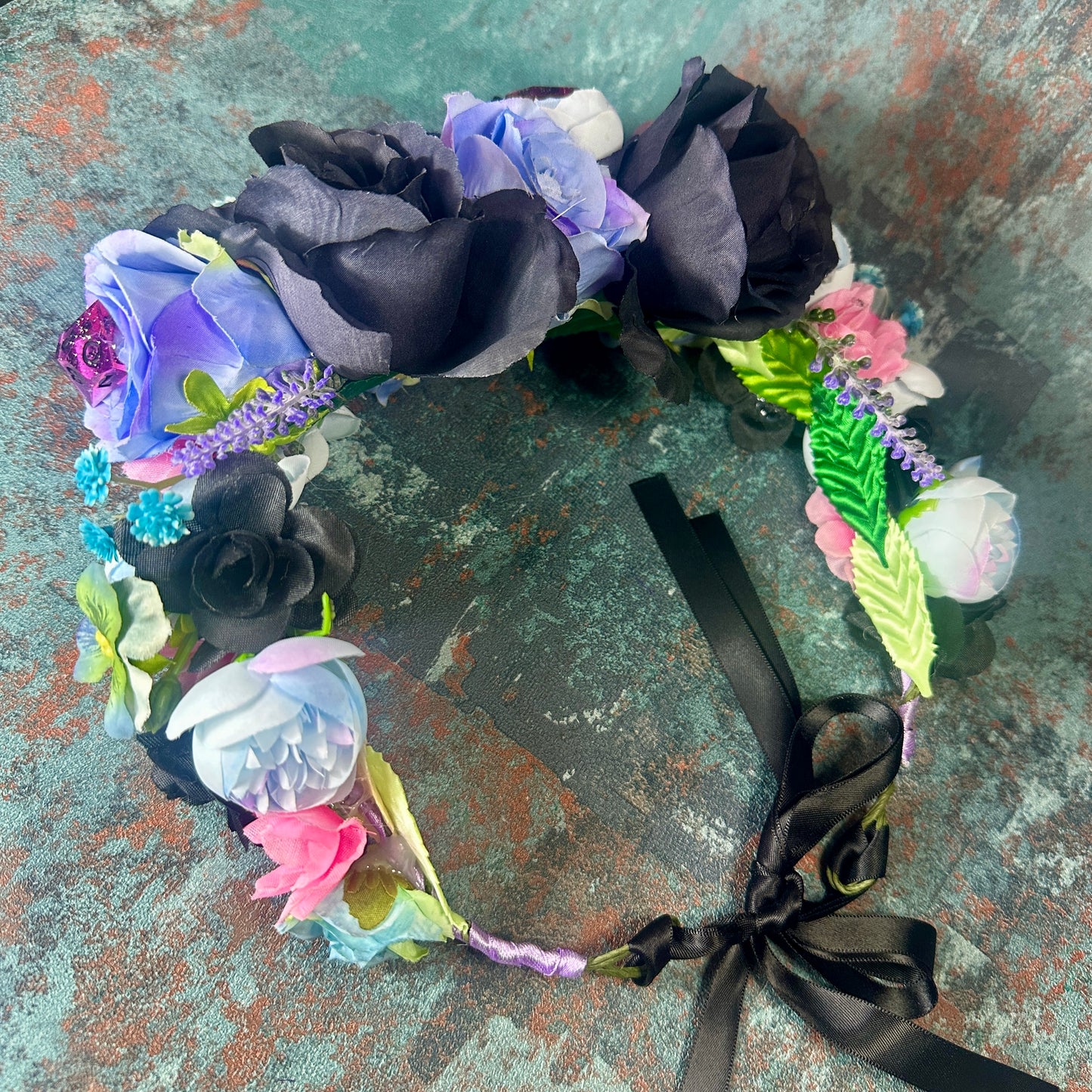 Lilac & Black With Pink Dice Handmade Flower Crown