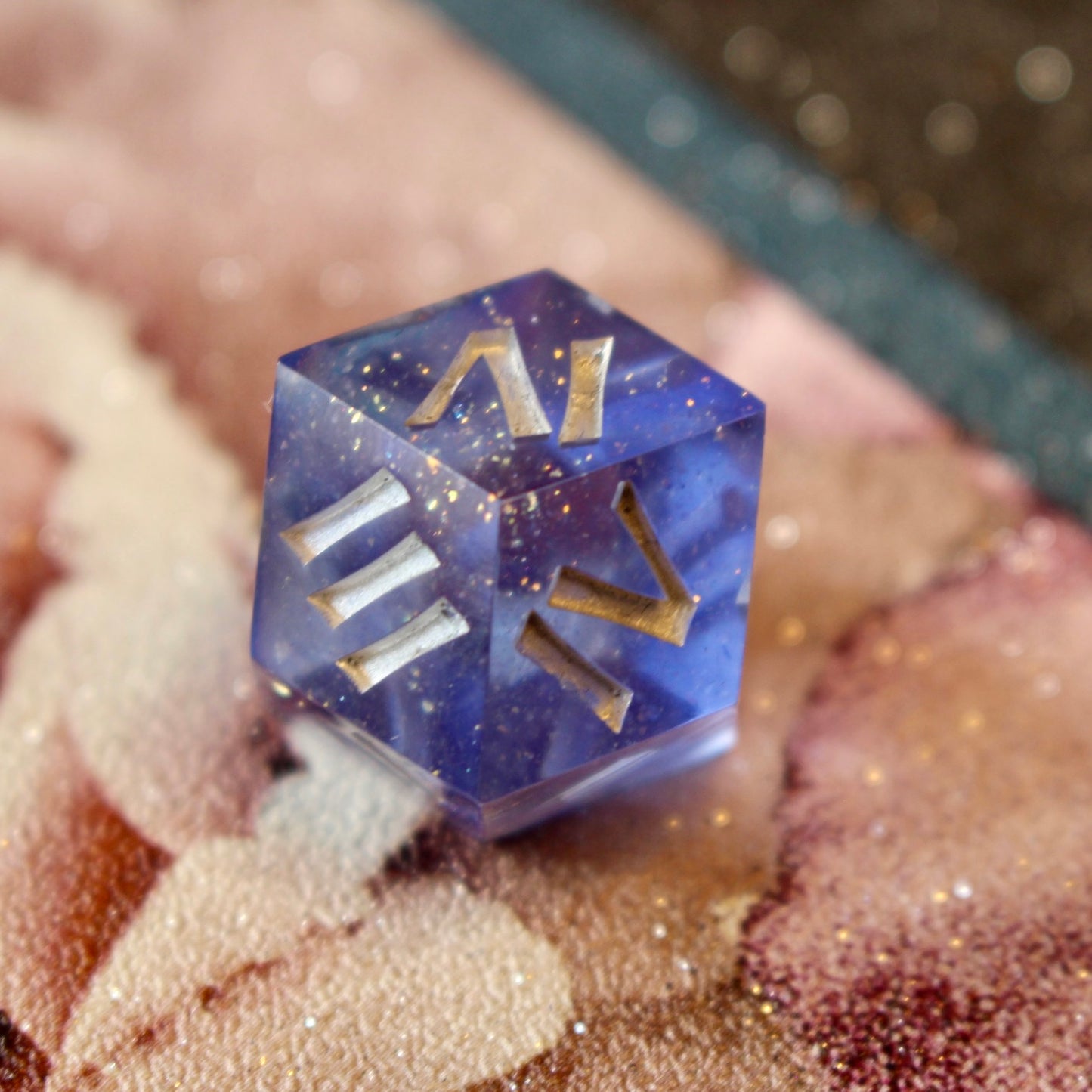 Lilac Sparkle Roman Numeral 12 Sided Rhombic D4