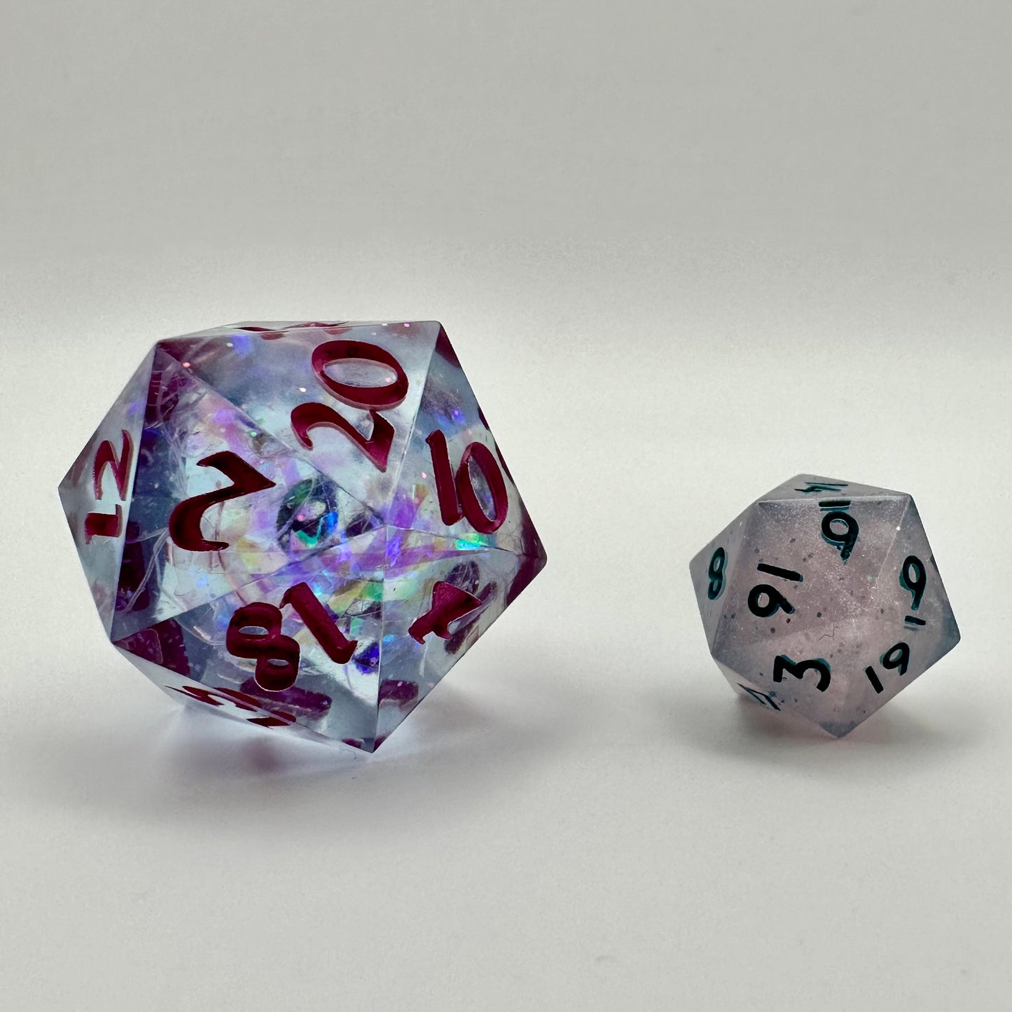 Playful Pink- Adorable mini 8 Piece Handmade Polyhedral Dice Set with Potion Jar