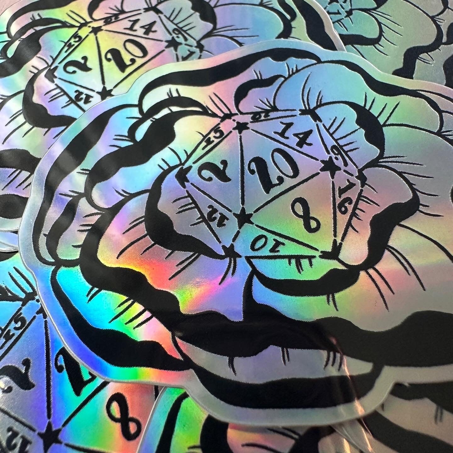 D20 peony holographic art sticker