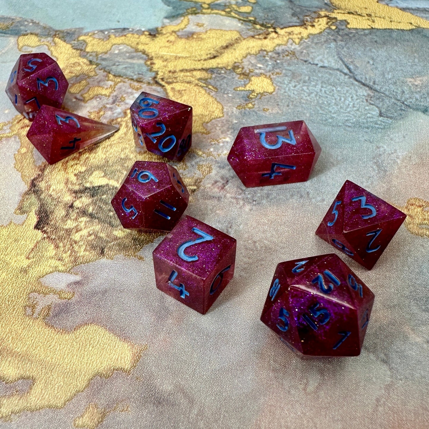 Playful Pink- Adorable mini 8 Piece Handmade Polyhedral Dice Set with Potion Jar