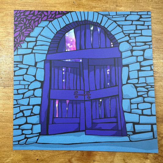 Galaxy Door Small Square Art Print Postcard