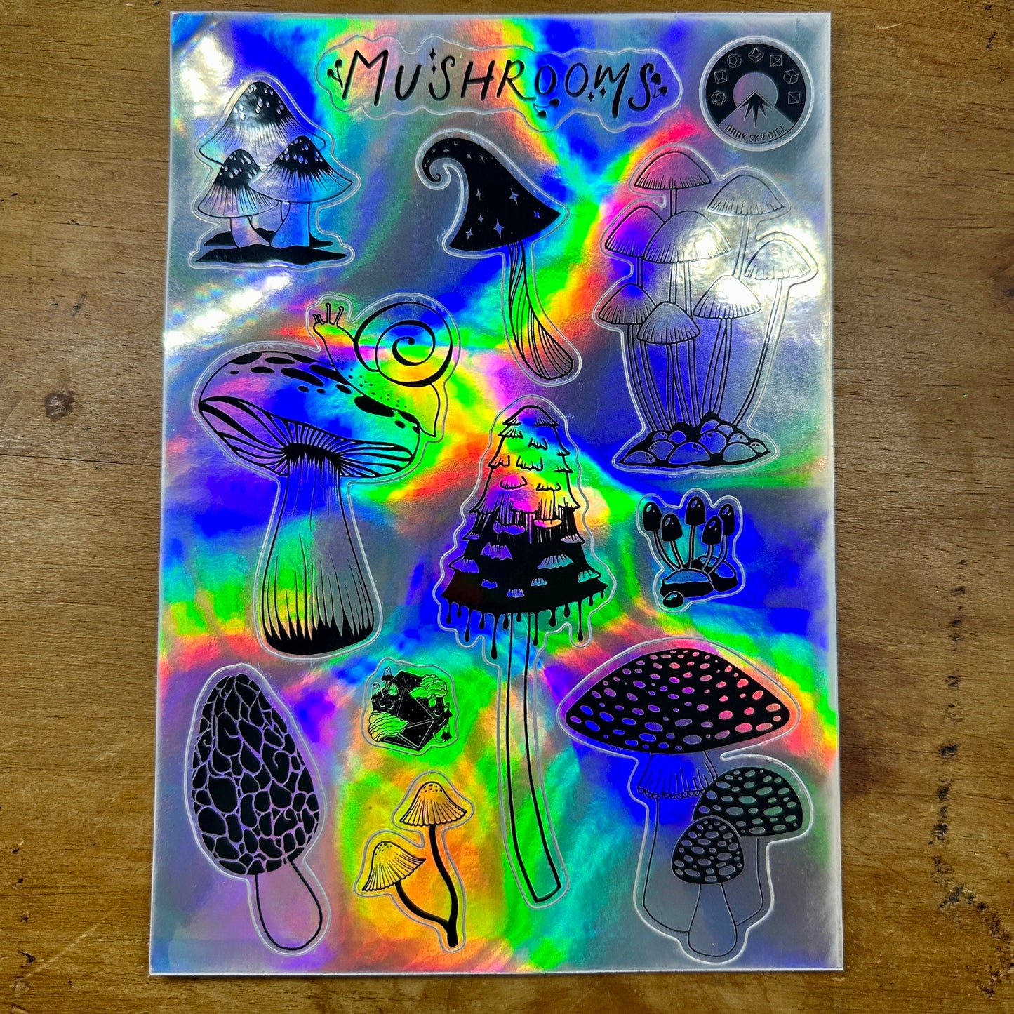 A5 Mushroom Collection holographic logo sticker sheet