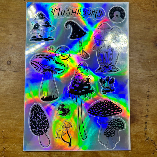 A5 Mushroom Collection holographic logo sticker sheet