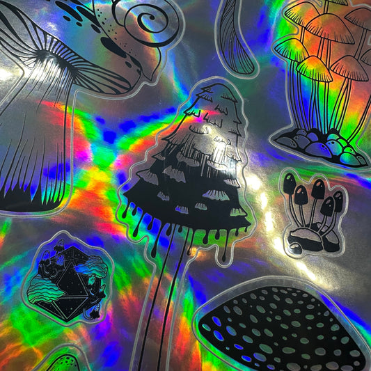 A5 Mushroom Collection holographic logo sticker sheet