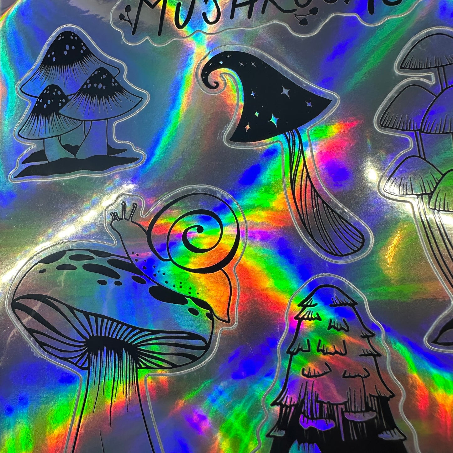 A5 Mushroom Collection holographic logo sticker sheet