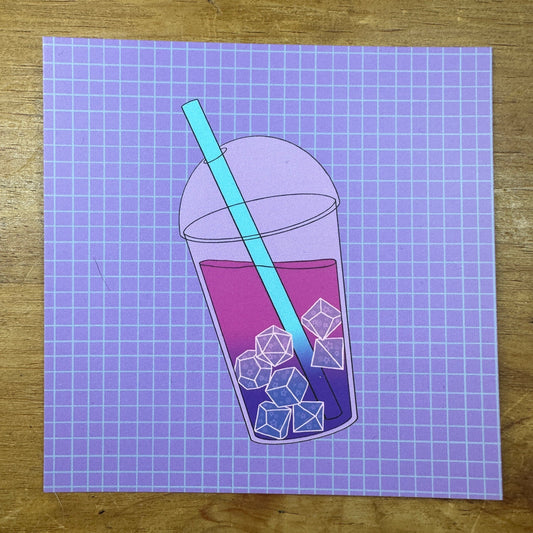 Dice Boba Tea Small Square Art Print Postcard