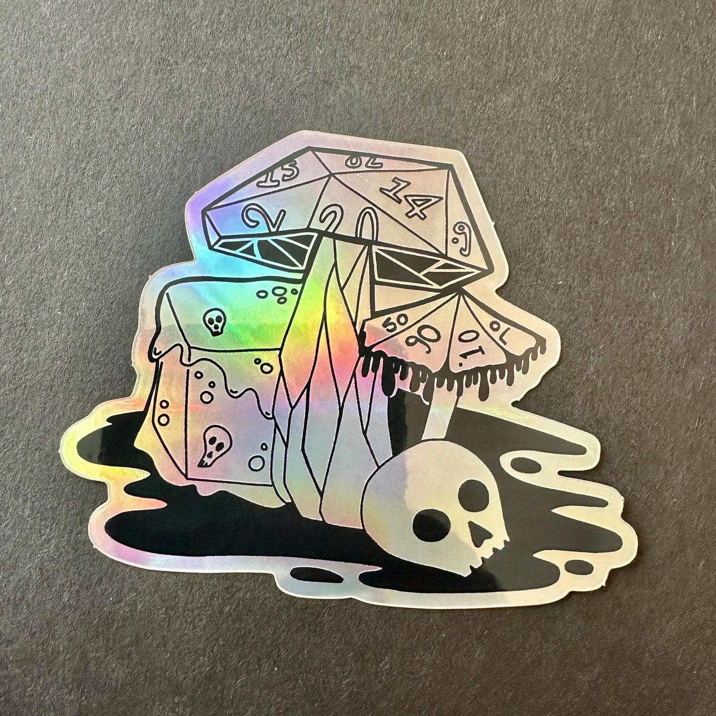Mushroom dice and gelatinous cube holographic  sticker