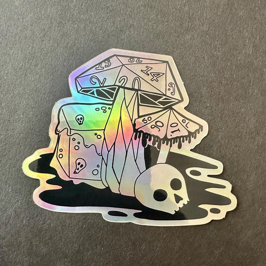 Mushroom dice and gelatinous cube holographic  sticker