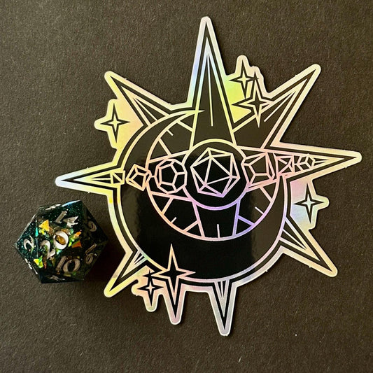 Large Moon & Star Dice Holographic Sticker