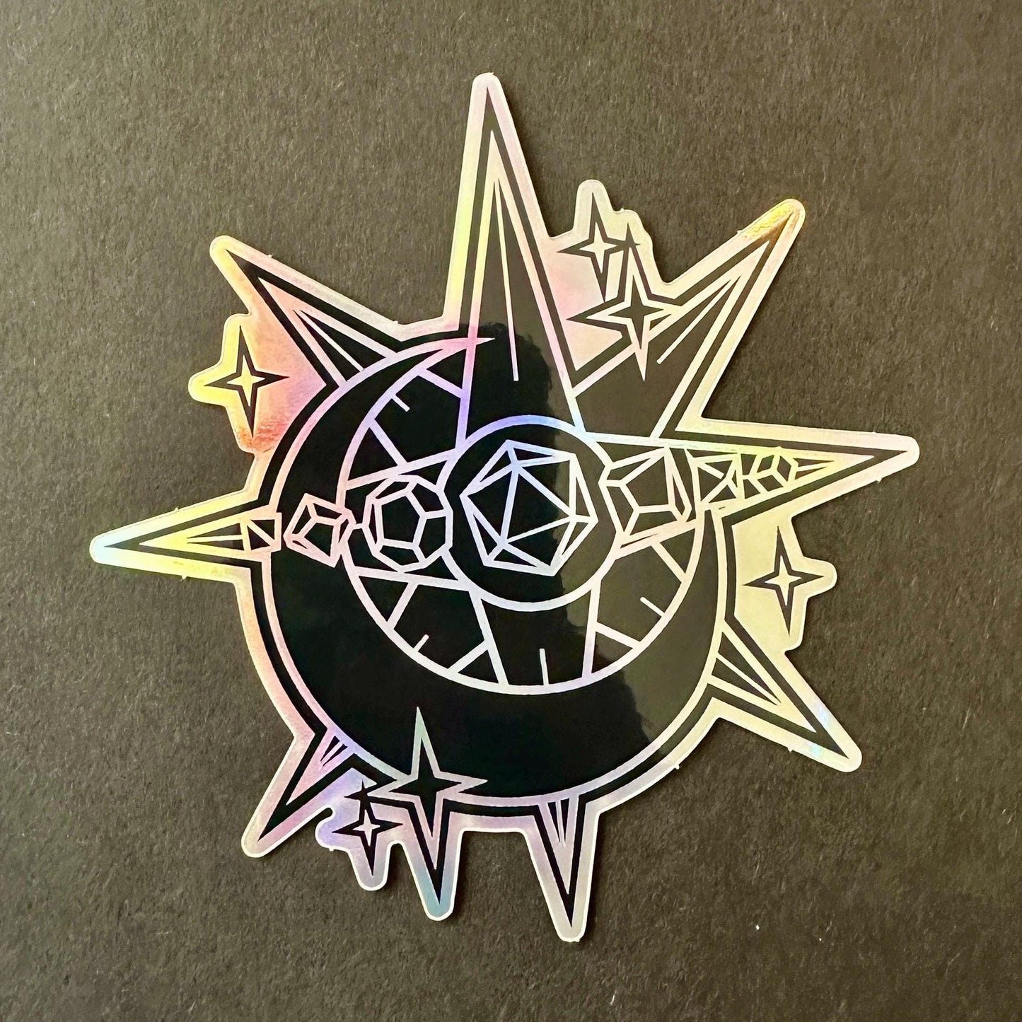 Large Moon & Star Dice Holographic Sticker