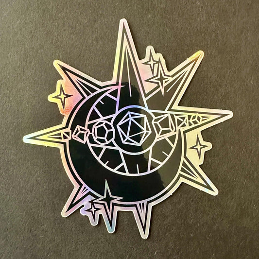 Large Moon & Star Dice Holographic Sticker