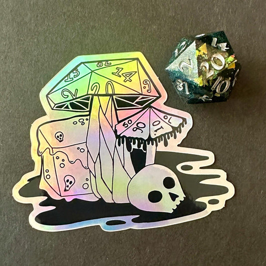 Mushroom dice and gelatinous cube holographic  sticker