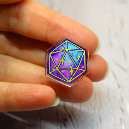 D20 Galaxy Acrylic Pin Badge