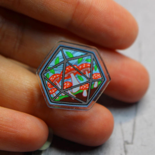 D20 Fungi Acrylic Pin Badge