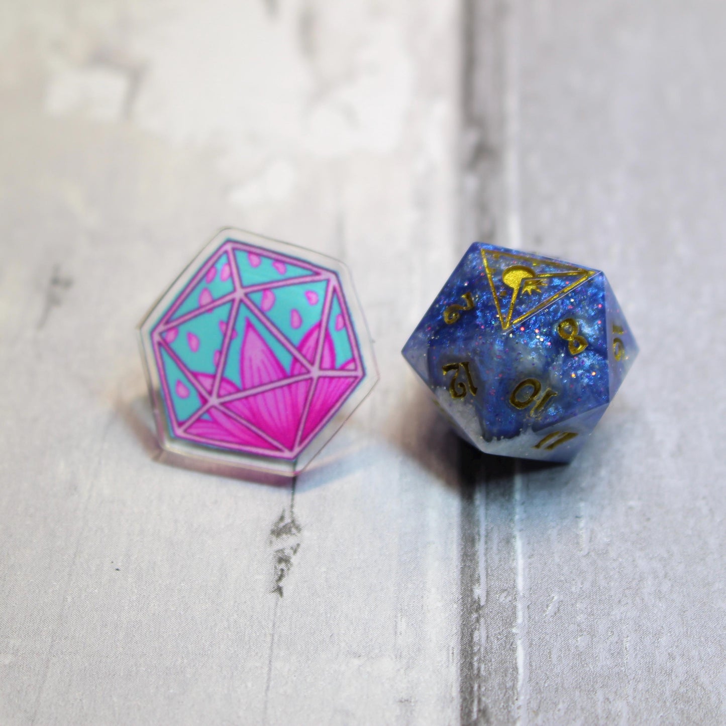 D20 Water Lily Acrylic Pin Badge