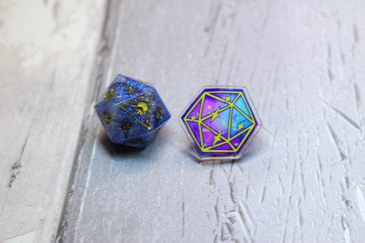 D20 Galaxy Acrylic Pin Badge