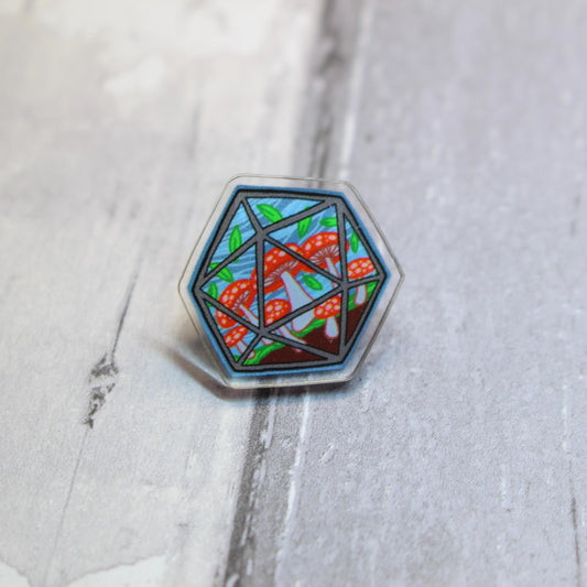 D20 Fungi Acrylic Pin Badge