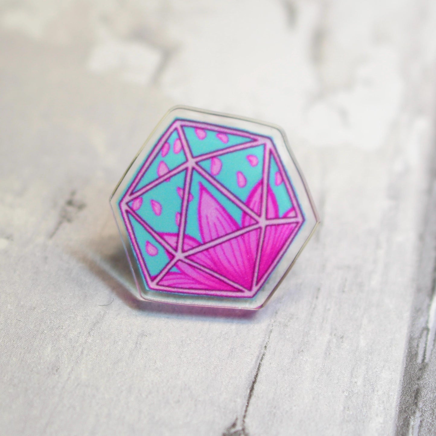 D20 Water Lily Acrylic Pin Badge