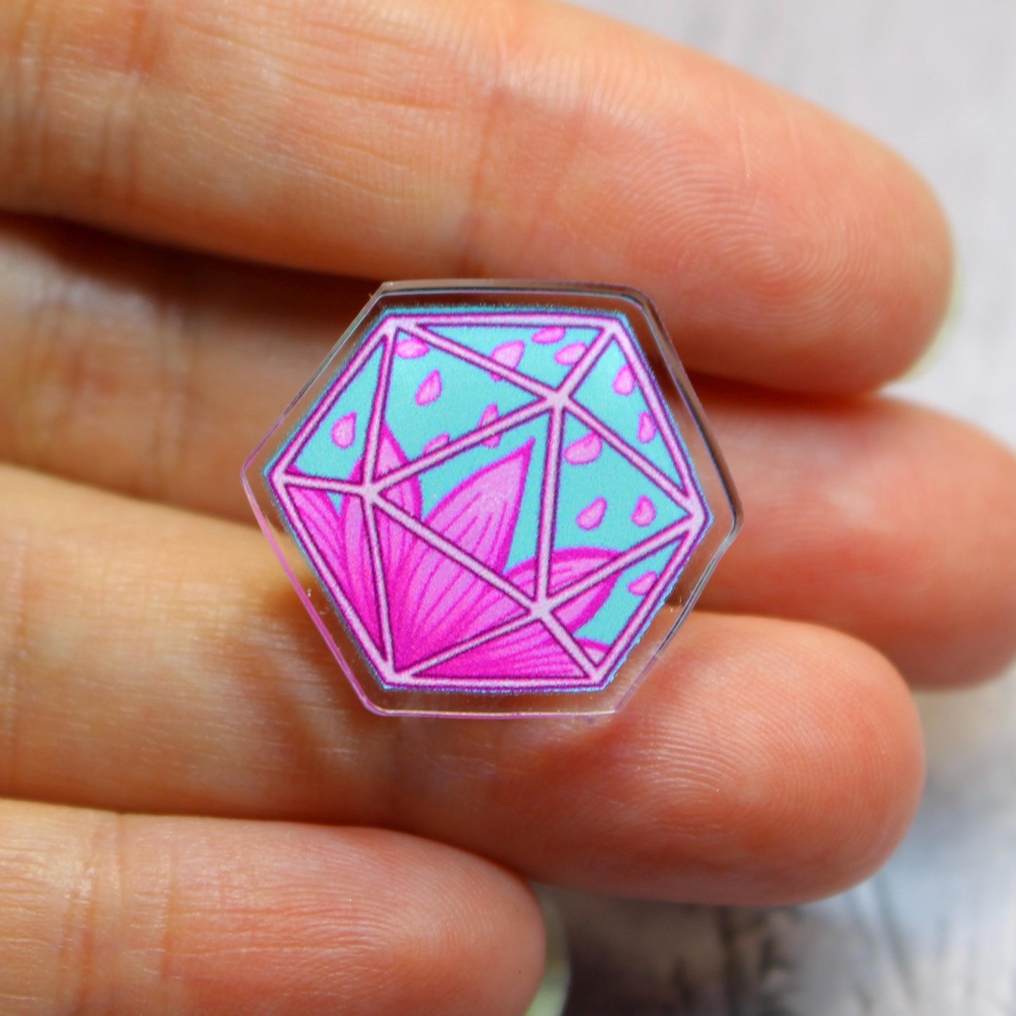 D20 Water Lily Acrylic Pin Badge