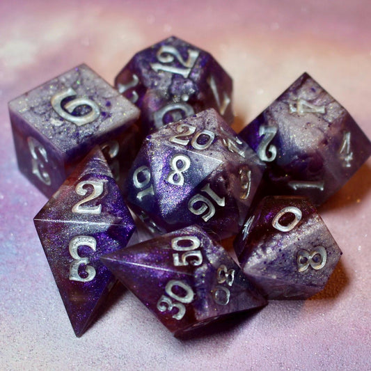 Frosted Mauve - 30mm oversized 7 Piece  Handmade Polyhedral Dice Set