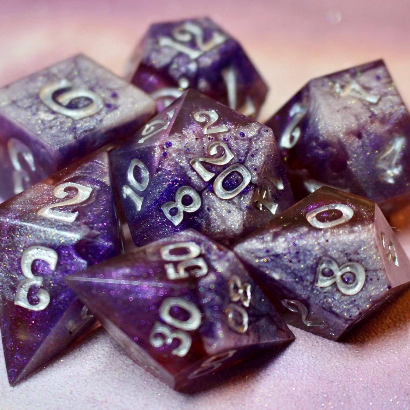 Frosted Mauve - 30mm oversized 7 Piece  Handmade Polyhedral Dice Set