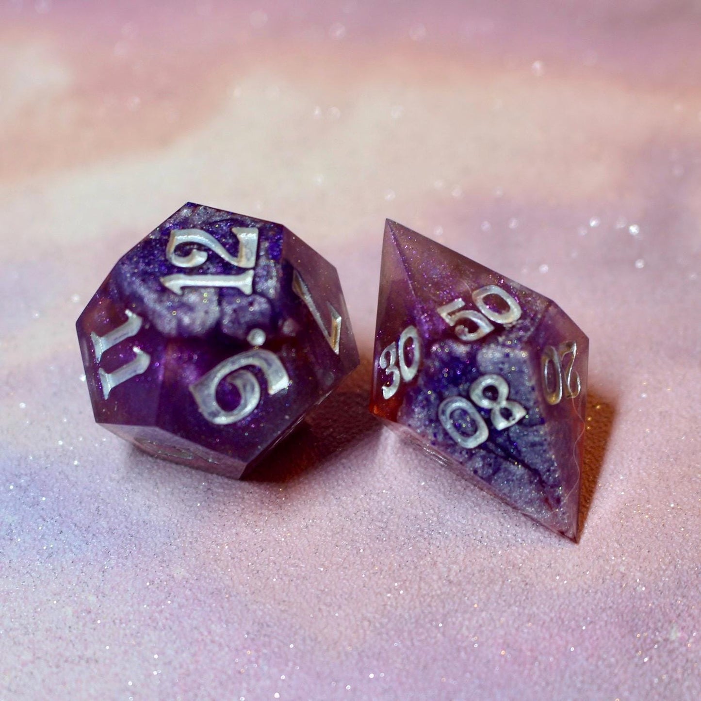 Frosted Mauve - 30mm oversized 7 Piece  Handmade Polyhedral Dice Set