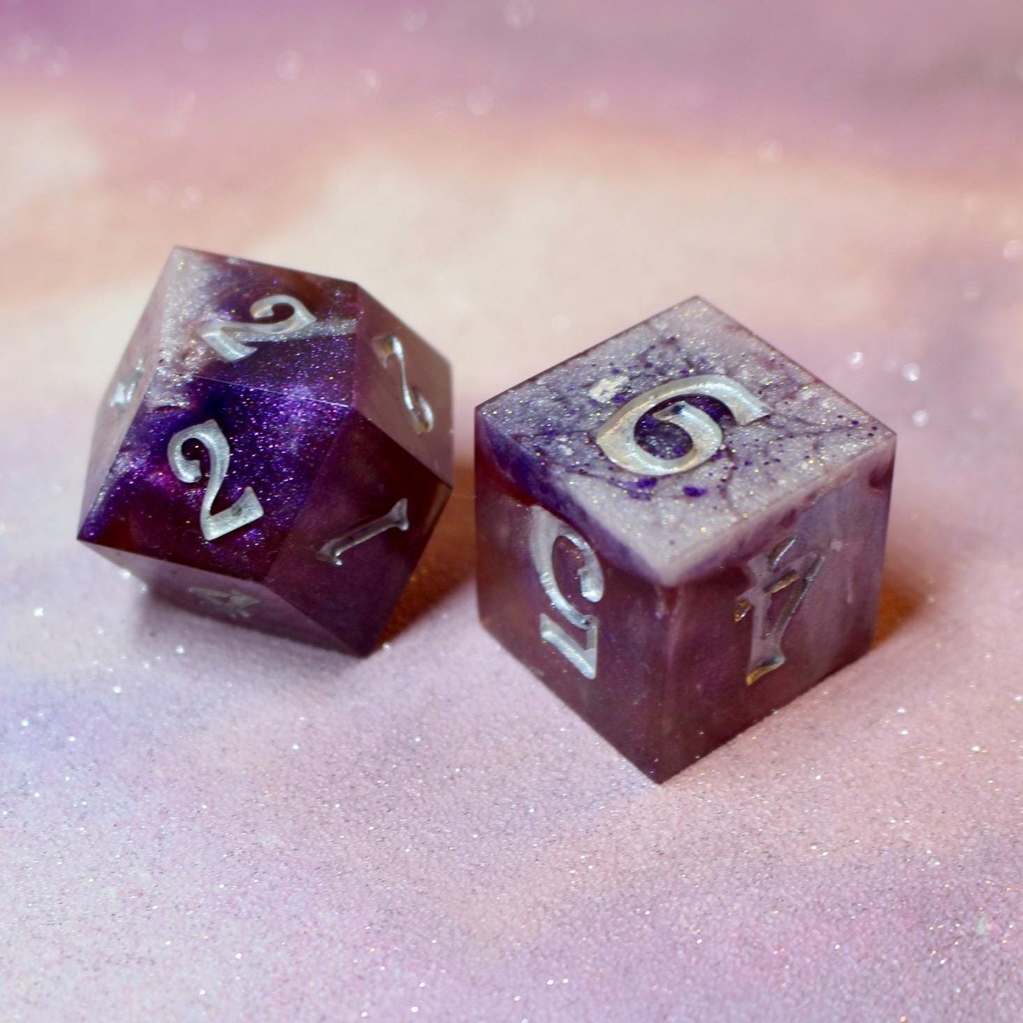 Frosted Mauve - 30mm oversized 7 Piece  Handmade Polyhedral Dice Set
