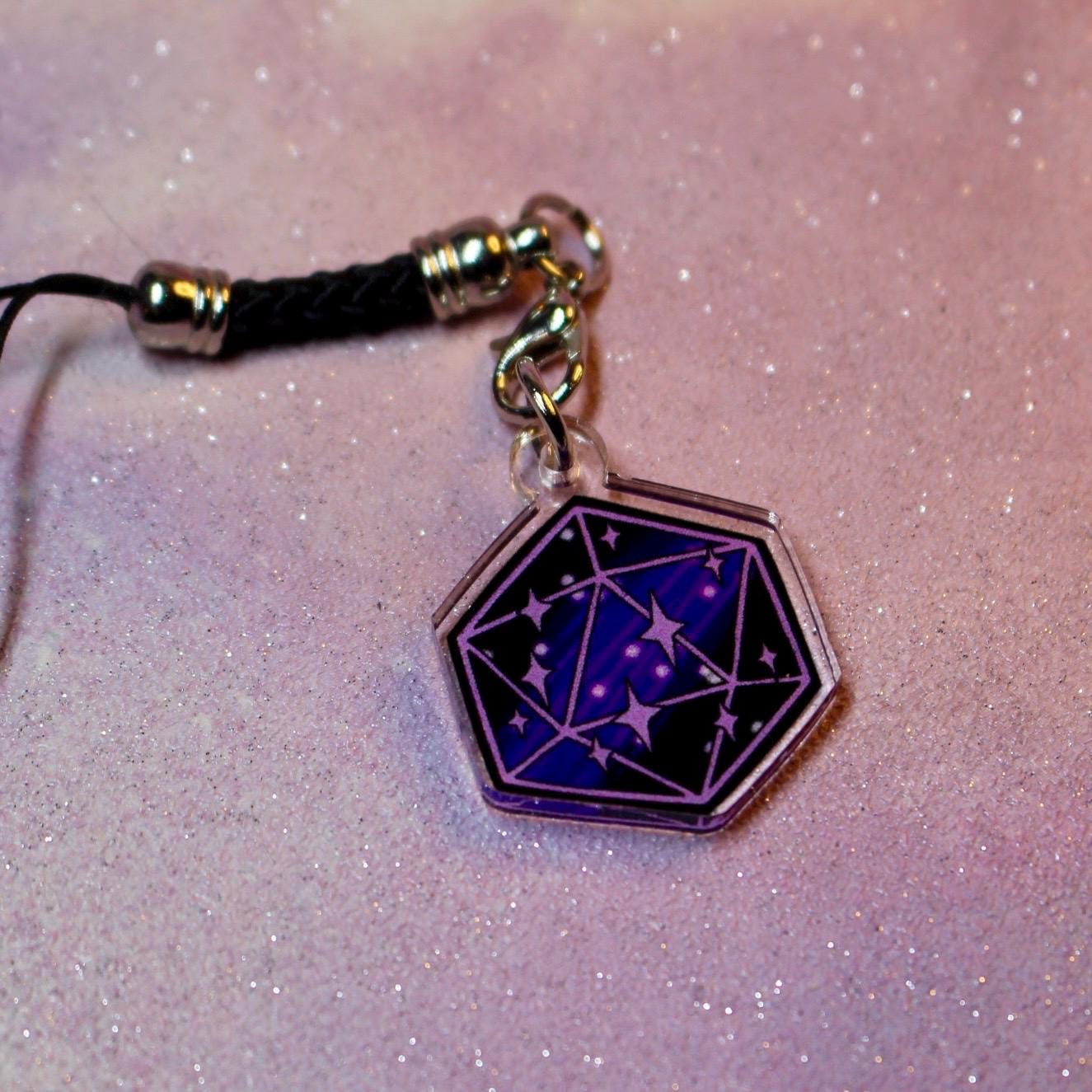Lilac Galaxy Dice Phone Charm