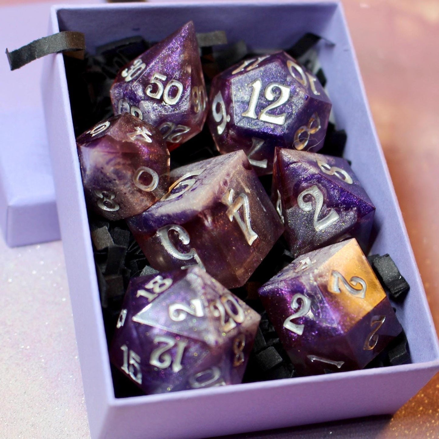 Frosted Mauve - 30mm oversized 7 Piece  Handmade Polyhedral Dice Set
