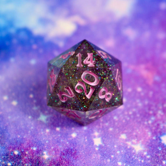 Pink Glitter Galaxy Single Handmade Logo D20
