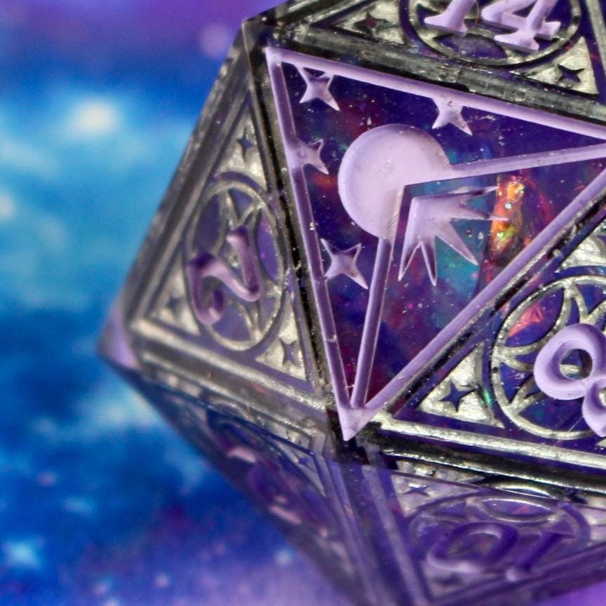Starlight & Lilacs Lunar Stained Glass Logo Giant Double Cast 50mm D20